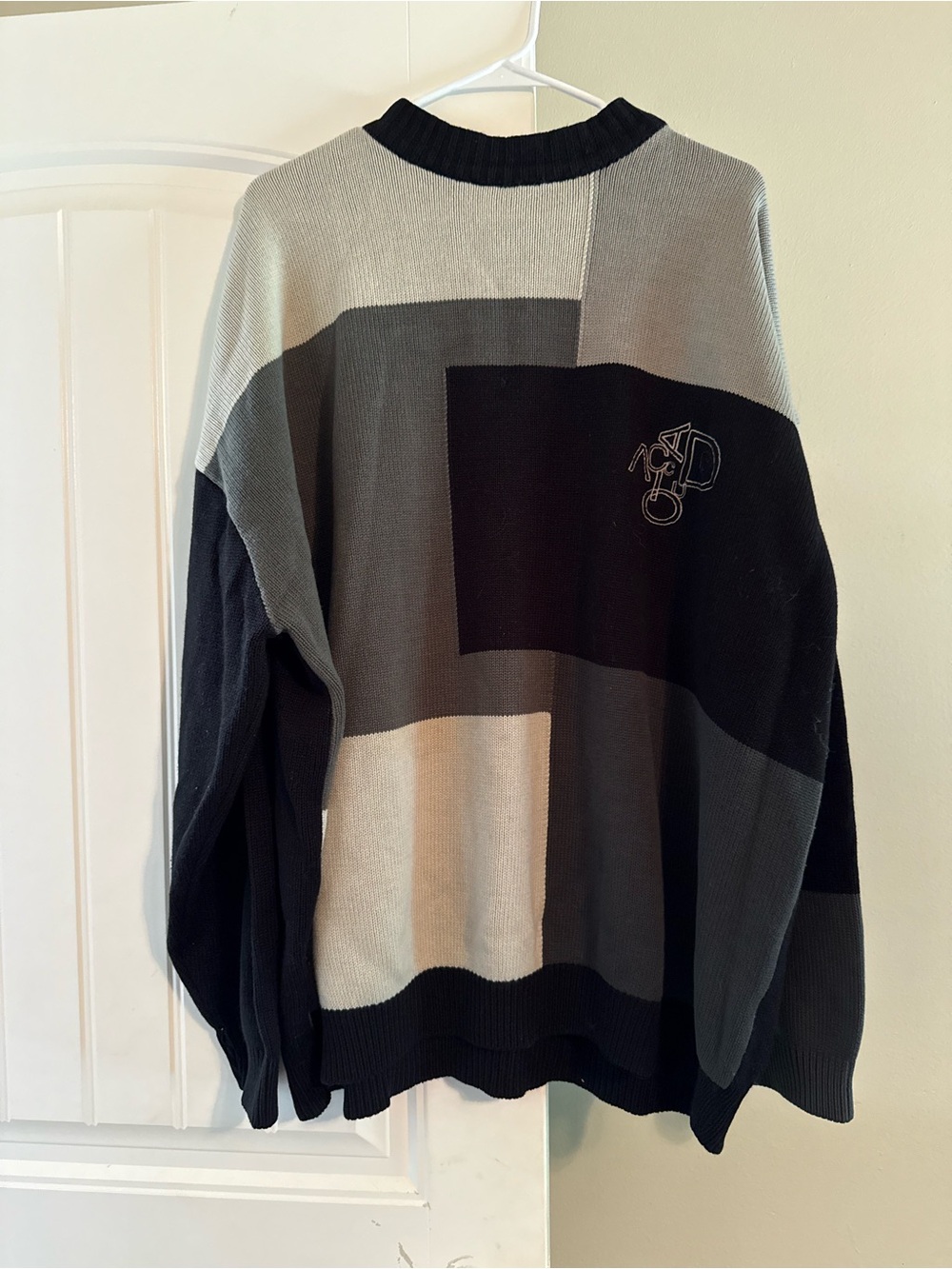 Men's Block-Panel Crewneck Sweater - Black, Gray, Cream